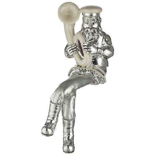 Polymer & Beige Enamel Sitting Hassidic Figurine with Cloth Legs 25 cm- Tuba Player - Silvered