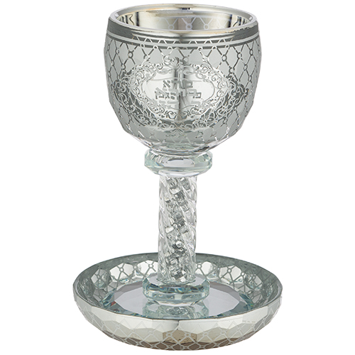 Crystal Kiddush Cup 16 cm Contain 100ml // 3.4oz - Silver, with Stones