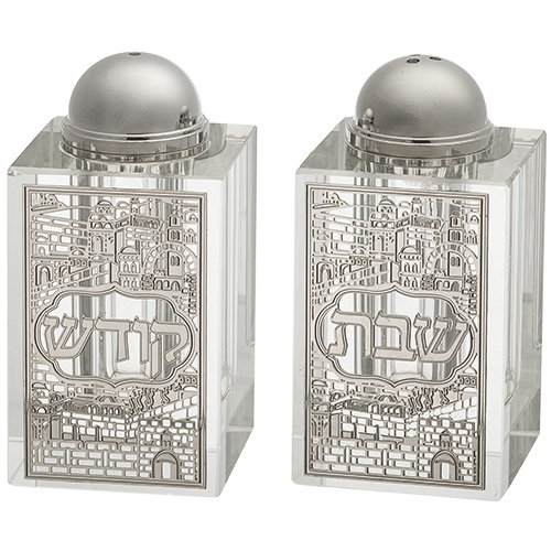 Crystal Salt & Pepper Holders 8*4 cm with Laser Cut Plaque- Jerusalem