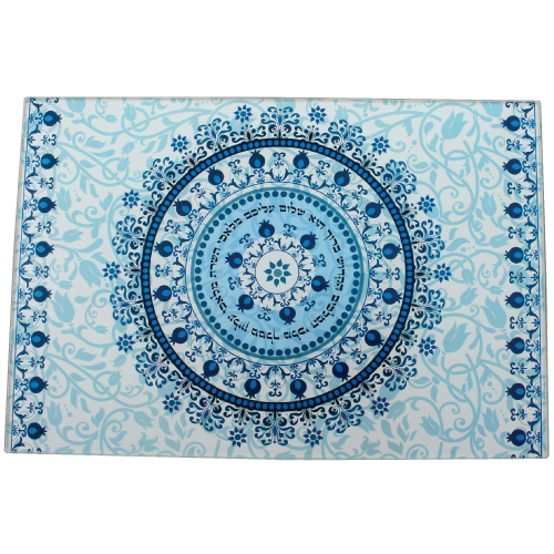 Reinforced Thick Glass Challah Tray 25x37 cm - Blue