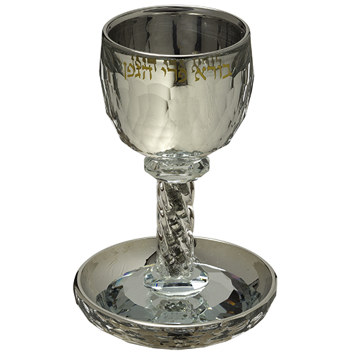 Crystal Kiddush Cup 16 cm with Stones Contain Contain 130ml // 4.3oz - Silver