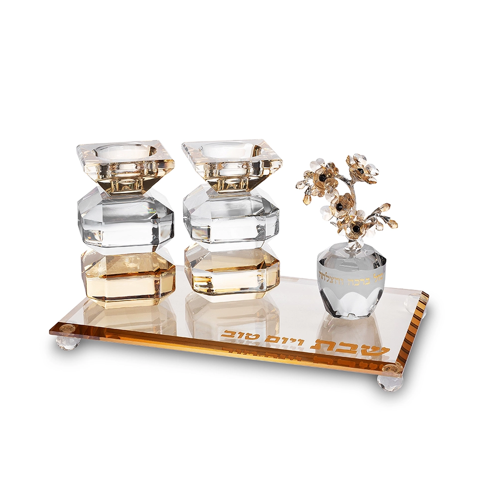 Set of Crystal Elegant Candlesticks, tray and tree