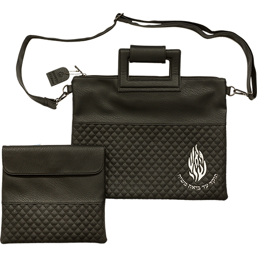 PU Leathere Fabric Talit & Tefilin Set 38*31 cm with Handles&embossed Logo - Black