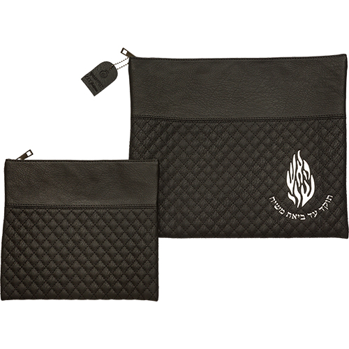 Leatherette Tallit - Tefillin Set 36*29 cm with Embossed Logo - Black