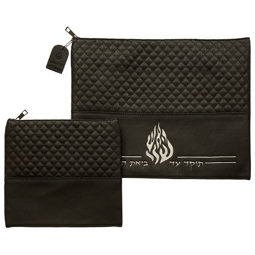 Leatherette Tallit - Tefillin Set 36*29 cm with Embossed Logo - Black