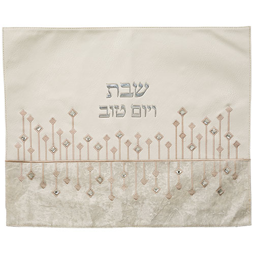 Leatherette Challah Cover 45*55 cm with Embossed Logo - Silver, White