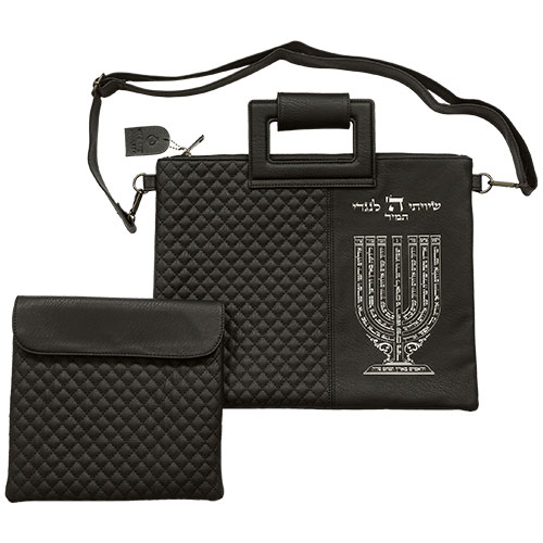 Leatherette Talit & Tefilin Set 38*31 cm - Black with Embossed Letters