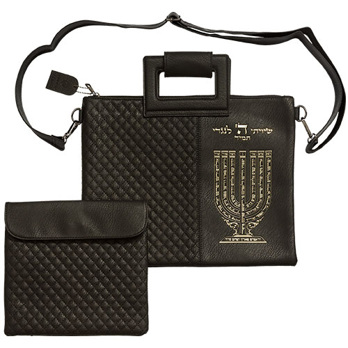 Leatherette Talit & Tefilin Set 38*31 cm - Black with Embossed Letters