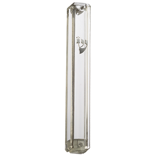 Plastic Clear Mezuzah with Rubber Cork 20 cm- with Silver Shin