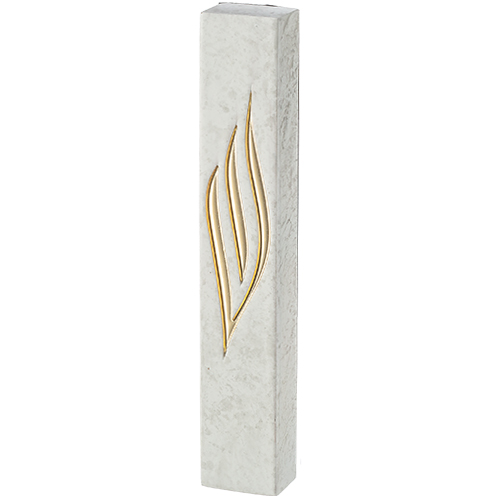 Concrete-like Polymer Mezuzah Golden Shin 20 cm - White, Glossy