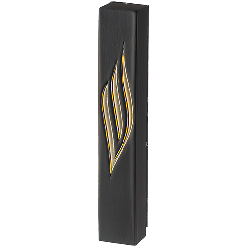 Black Polymer Mezuzah Golden Shin 20 cm - Glossy