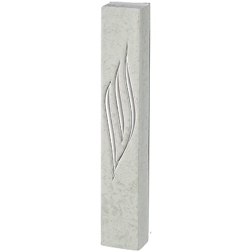 Concrete-like Polymer Mezuzah Silver Shin 12 cm - White, Glossy