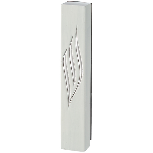 White Polymer Mezuzah Silver Shin 15 cm - Glossy