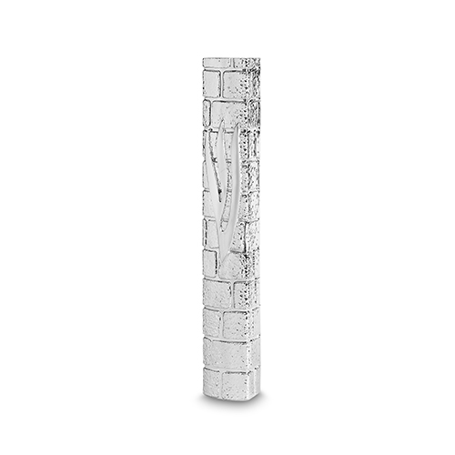 Plastic Mezuzah 3d Metal Painted with Rubber Cork 15 cm- "the Kotel" with the Letter Shin - Silver