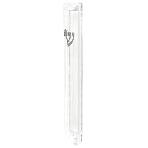 Plastic Mezuzah with Screw 12cm- Clear with Silver Shin