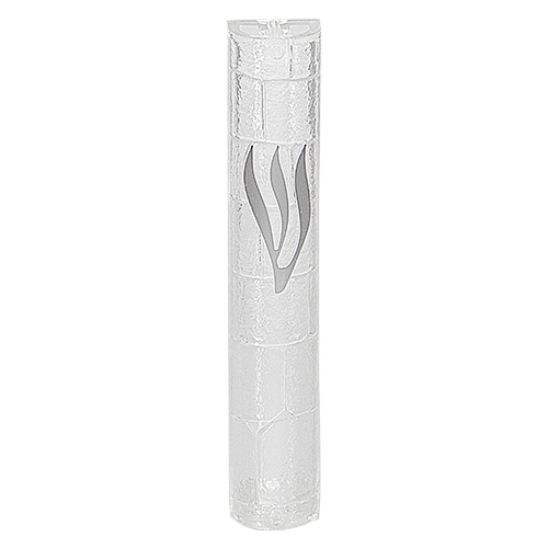 Plastic Clear Mezuzah with Rubber Cork 12 cm- "the Kotel" with Silver Shin