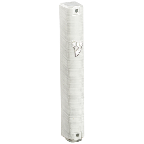 Plastic Mezuzah with Rubber Cork 12 cm - 3d Metallic Silver Striped Design - Gray
