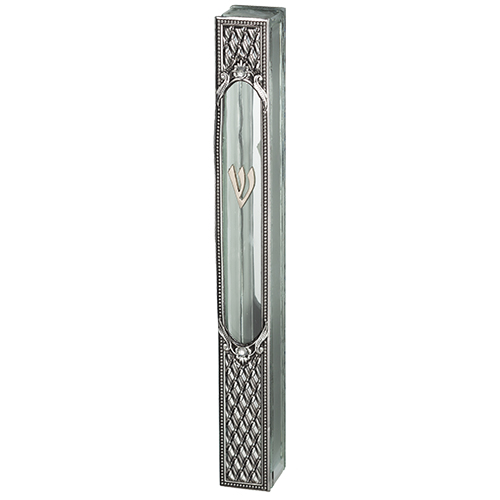 Glass Mezuzah with Metal Plaque 12 cm