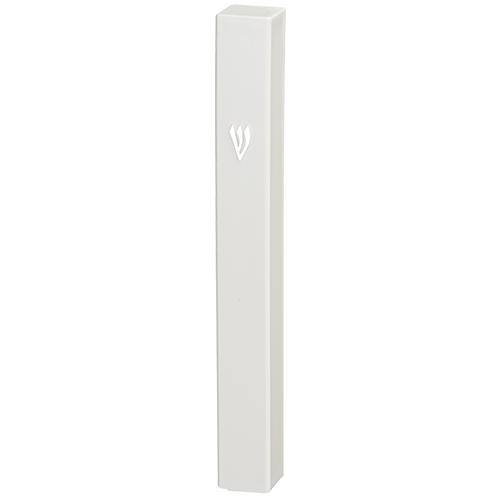 White Plastic Mezuzah with Rubber Cork 12 cm - Silver