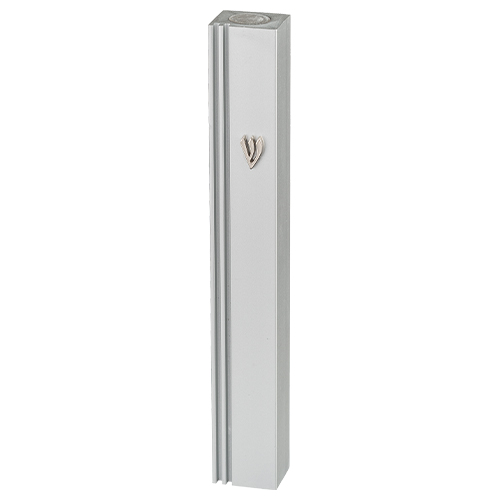 Aluminum Mezuzah 15 cm with Metal "Shin" - Silver, Matte