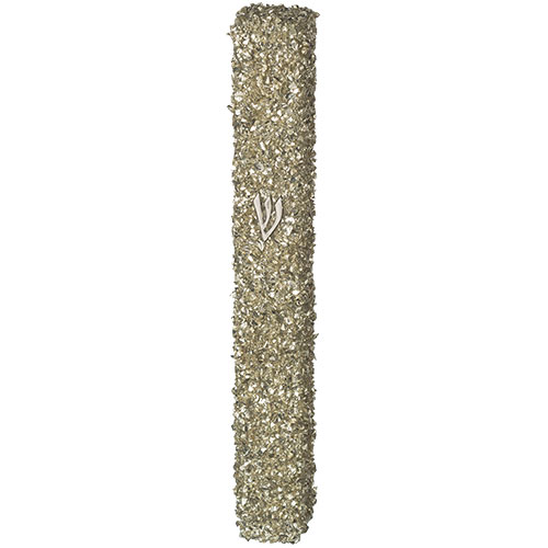 Glass Mezuzah with Stones 12 cm- Gray - Silver