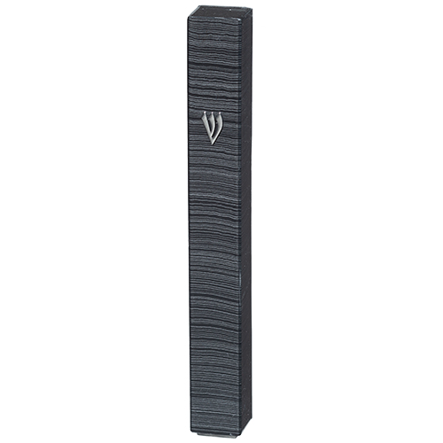 Plastic Mezuzah with Rubber Cork 15 cm 3d Metal Painted - Silver, Gray, Striped