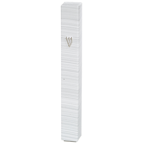 Plastic Mezuzah with Rubber Cork 15 cm 3d Metal Painted - Silver, White, Striped