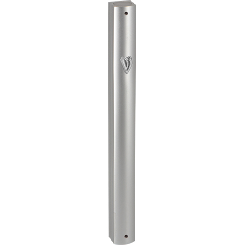 Aluminum Mezuzah 15 cm- Matt Silver, Metal "Shin" - Matte