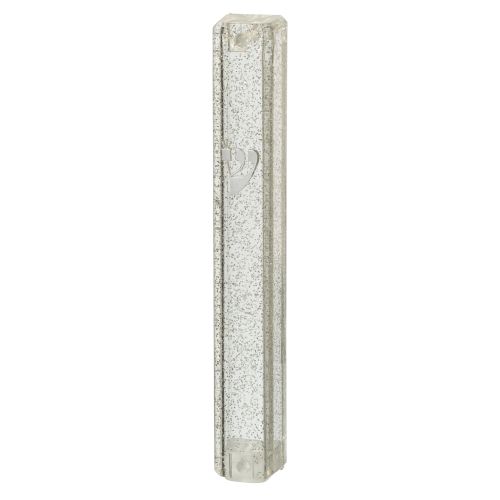 Plastic Mezuzah 10 cm Dotted Slv with Rubber Cork and Letter Shin - Silver