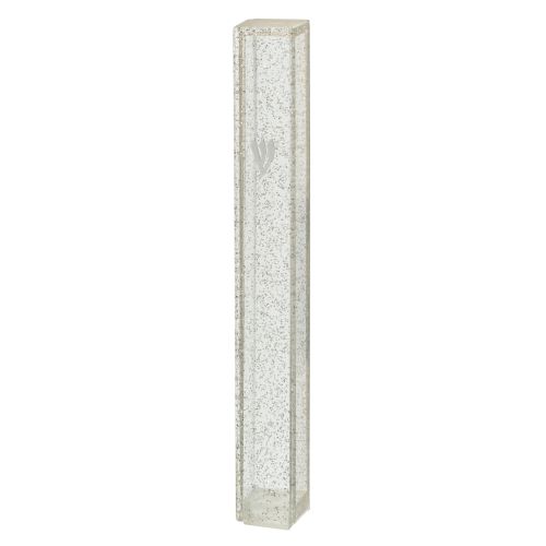Plastic Mezuzah 10 cm Dotted Slv with Rubber Cork and Letter Shin - Silver