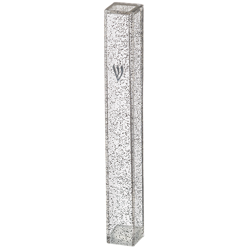 Plastic Mezuzah 10 cm Dotted Dark Slv with Rubber Cork and Letter Shin - Silver