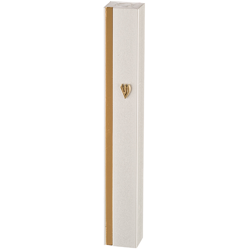 Aluminum Mezuzah 12 cm- Silver with Metal Shin & Golden Stripe - Matte