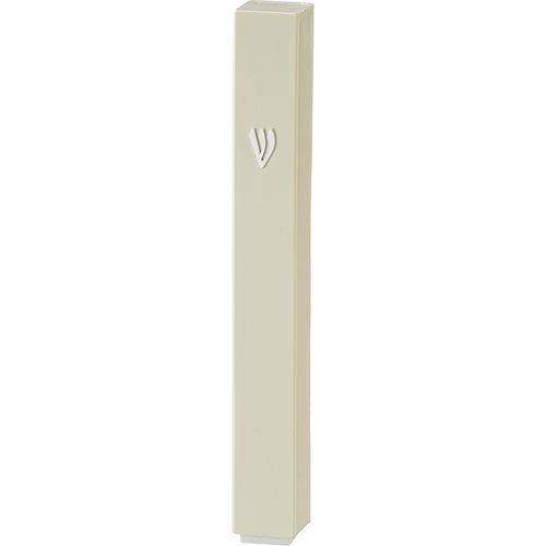 Plastic Mezuzah Beige with Rubber Cork 10 cm - Silver