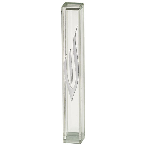 Clear Plastic Mezuzah 12 cm - Silver Shin with Rubber Cork