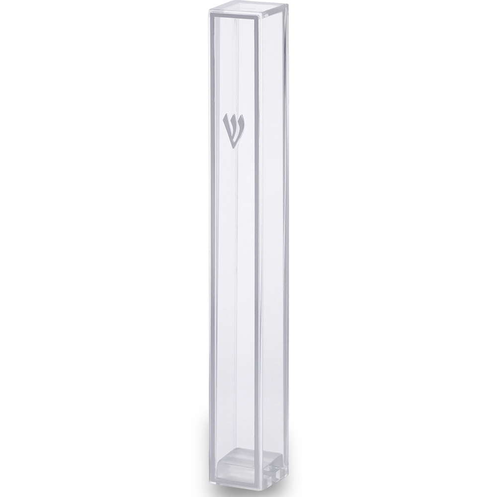 Clear Plastic Mezuzah with Rubber Cork 12 cm - Silver