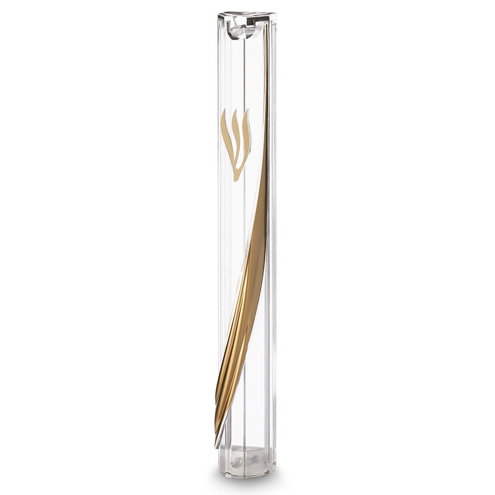 Plastic Clear Mezuzah with Rubber Cork 12 cm - Gold