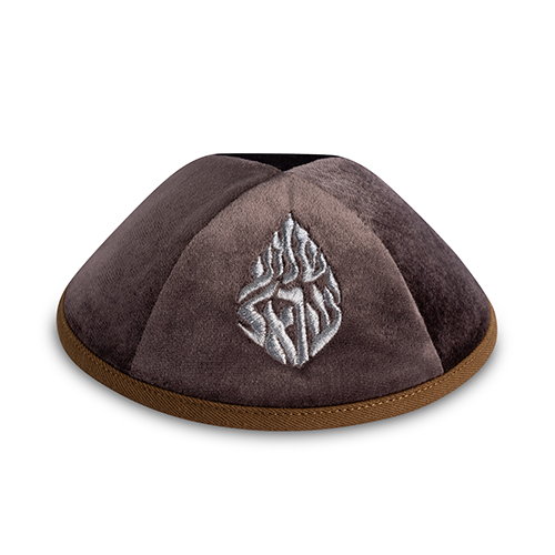 Velvet Kippah "Art-man" with Embroidery Size 3- Dark Brown