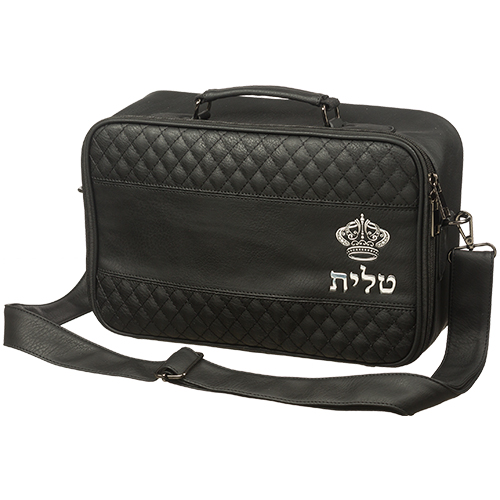תיק טלית קטן גוון שחור דמוי עור מפואר אותיות בולטות "כתר" כ