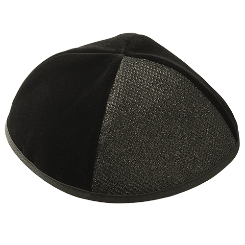 Velvet Plush Black Kippah 4 Parts, 19 cm Size 3