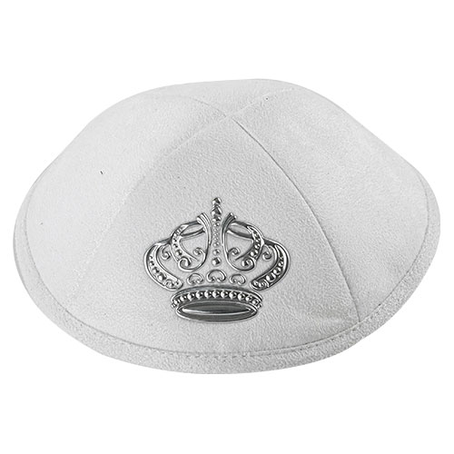 Ultra Suede Kippah 19 cm- with Pin Spot- White