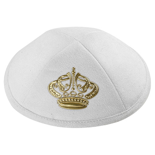 Ultra Suede Kippah 19 cm- with Pin Spot- White