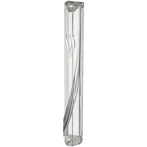 Plastic Transparent Mezuzah with Rubber Cork 15 cm - Silver