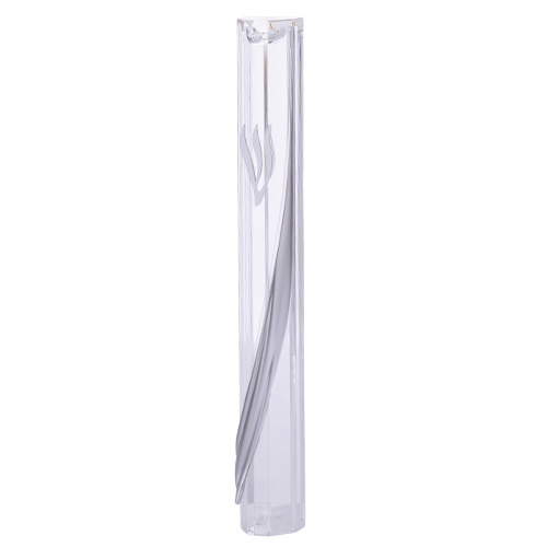 Plastic Clear Mezuzah with Rubber Cork 12 cm - Silver