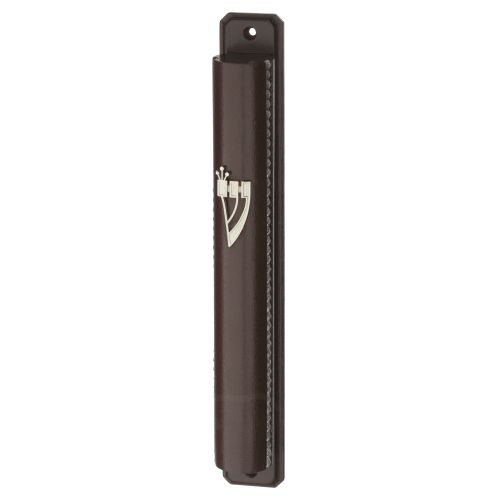 Mezuzah 12 cm Nut Color- Semi Round with Back - Brown