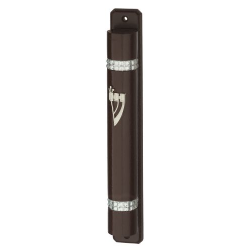 Mezuzah 12 cm Nut Color- Semi Round with Back - Brown