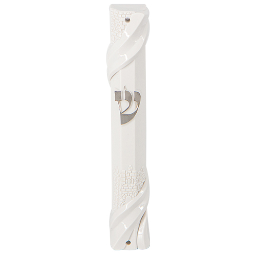 מזוזה פלסטיק לבנה 20 ס״מ "ירושלים" עם פקק גומי