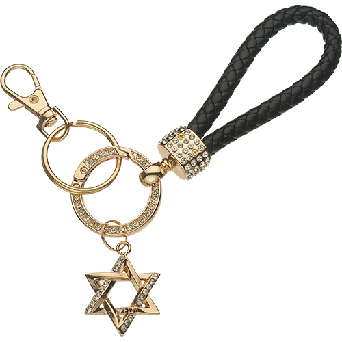 Metel Magen David Keyholder with Stone Inlay - Gold