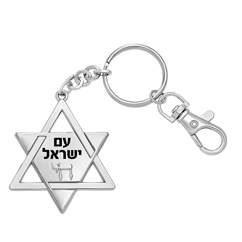 מחזיק מפתחות מגן דוד - 5 ס״מ - ניקל וזהב