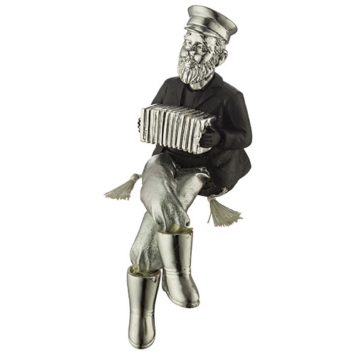 Polymer Kleizmer with Cloth Legs Playing Accordion 19 cm - Silver, Black