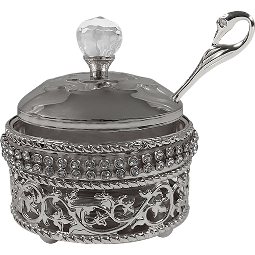 Metal Filigree Honey Dish, 10 cm - Silver